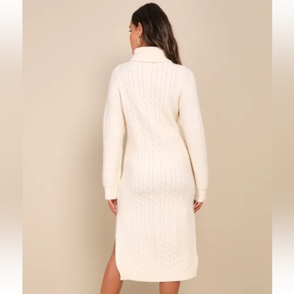 NEW Lulu’s Snuggly Forecast Cream Cable Knit Turtleneck Sweater Midi Dress White - Picture 4 of 4